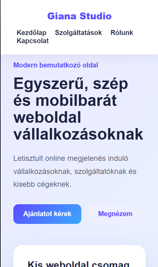 Kis weboldal mobil